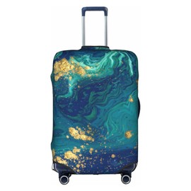 FINOWIN Travel Luggage Cover Suitcase Protector, Colorful Rainbow Paint Splatter Washable Elastic Suitcase Cover for Wheeled Suitcase, Gold Blue Liquid Fluid Abstract Marble, L (for 25-28 Inch