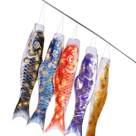 Carp Streamer, Gold Leaf Carp 5 Colors, 23.6 inches (60 cm), May, Tango Festival, Garden, Veranda Decoration