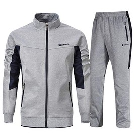 YSENTO Mens Sweat Suits 2 Pieces Full Zip Workout Jogging Sports Tracksuits Grey XXL