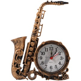 VOSAREA Vintage Clock Decorative Saxophone Shape Clock Retro Saxophone Figurine Table Clock Time Clock for Home Bedroom Office Desktop Decoration