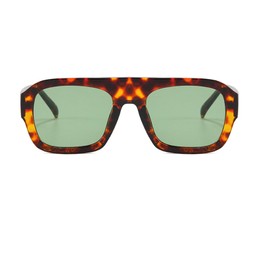 Ggpyyon Trendy Square Sunglasses for Women Men Retro Pilot Sunglasses Fashion 70s Stylish Flat Top Shades(Leopard/Green)