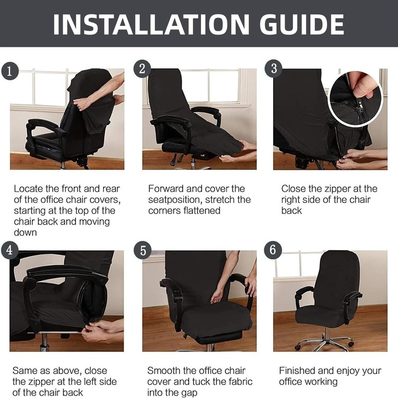 Velvet Plush Office Chair Cover with Armrest, Plain, Stretch Cover