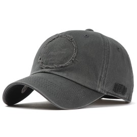 FLIPPER Vintage Adventurer Appliqué Unconstructed Bullet Ripped Washed Cotton Kpop Baseball Cap Distressed Dad Hat for Outdoor Sports (Charcoal, Large ~ X-Large)