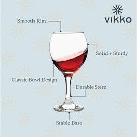Vikko Stemmed Wine Glasses - Set of 12, 8.75 Ounce, Thick and Durable, Clear