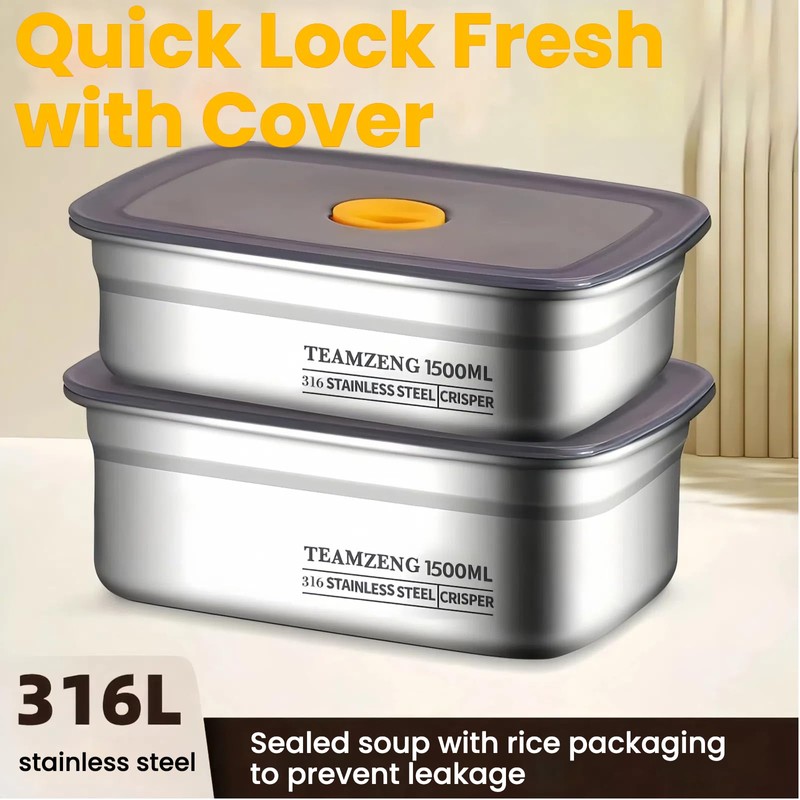 [2-Pack] 1500ml Bento Box Food Storage Container, Food Grade SUS316L