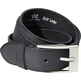 Tom Ramsey Men's Black or Brown Leather Belt for jeans with Silver Buckle Wide Men's Denim Belt in Buffalo Leather Size 90-135 - 125
