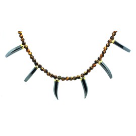 Auras by Osiris - Tiger Tooth Necklace for Men - Hematite Tooth Necklace - Tiger Eye Beaded Necklace - Wakanda - African Black Panther Necklace