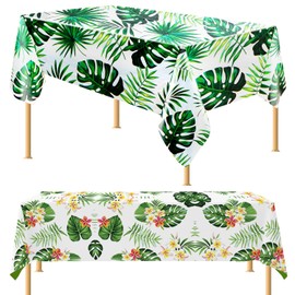 TAFACE 2 Pieces Hawaiian Tablecloths, Plastic Tablecloth, Waterproof and Oil Resistant, Tropical Palm Leaf Tablecloth, Outdoor Tablecloth for Summer Party, Tropical Theme Decoration, 2