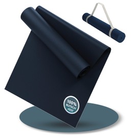 LILENO SPORTS Midnight Blue Yoga Mat (180 x 60 cm) with Carry Strap - Sports and Yoga Mat Extra Non-Slip in 4 mm Thickness - Gymnastics Mat and Fitness Mat for Workout and Yoga - Sports Mat