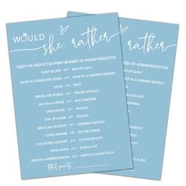 Cazhes Minimalist Bridal Shower Games, Light Blue Would She Rather Game, 30 Wedding Bachelorette Engagement Party Decorations Supplies Favors - A09