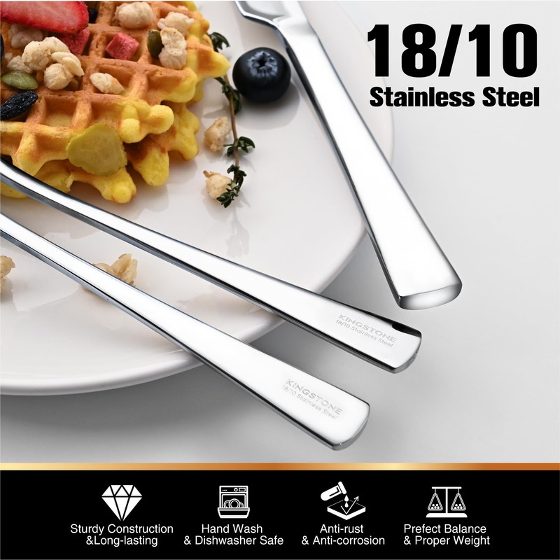 KINGSTONE Silverware Set for 8, 40-Piece Forged 18/10 Stainless Steel