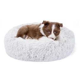Belababy Donut Dog Cat Bed, Calming Doughnut Fluffy Dog Cat Bed Small Medium Large Washable with Soft Plush, Anti Anxiety Round Dog Puppy Bed with Anti-Slip Bottom (XS, Light Grey)