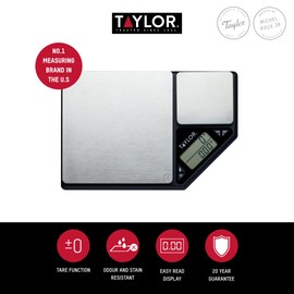 KitchenCraft Digital Kitchen Scale Dual Platform, Taylor Pro Professional Standard, Precision Accuracy and Tare Function, Brushed Stainless Steel, 5kg Capacity Black/Silver