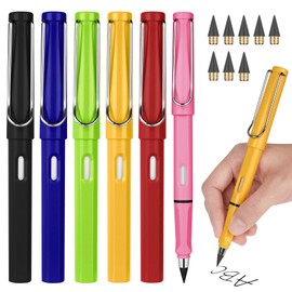 Ainiv 6 Pieces Inkless Pencils Eternal, Infinity Pencil with 8 Interchangeable Heads, Reusable Erasable Portable Pencil for Writing, Drawing, Students, Home, Office, School