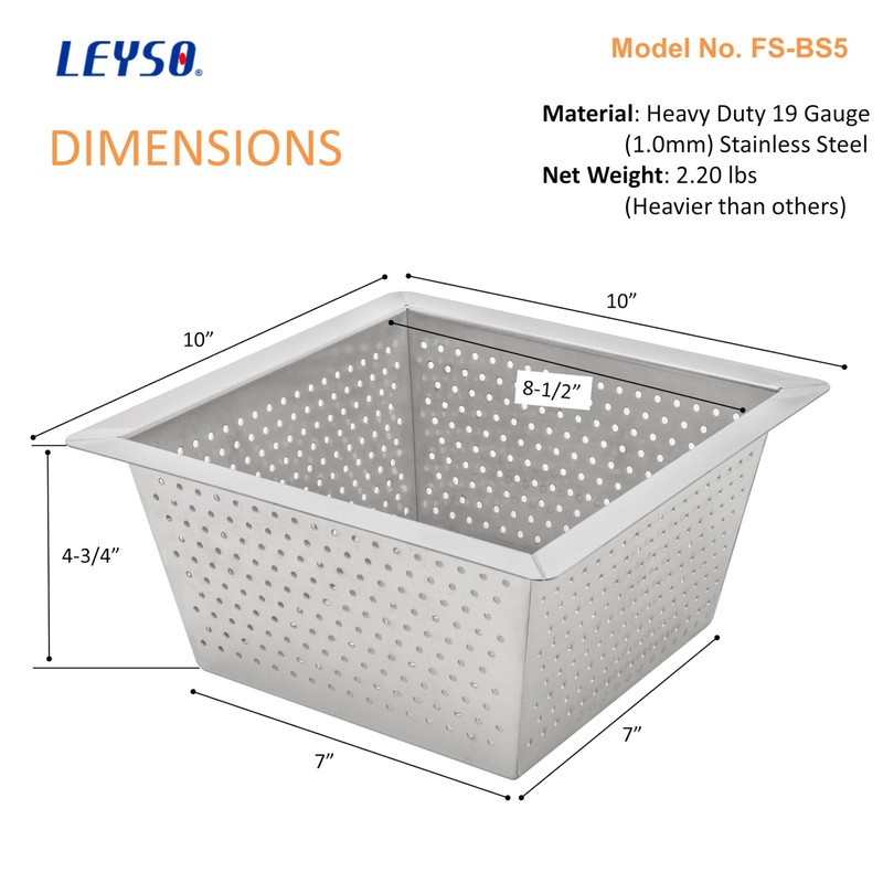 Leyso Stainless Steel Floor Sink Top Hang Basket Strainer Sink