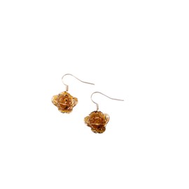 Eternal Rose 24k Gold Real Rose Flower Women's Dangle Drop Earrings (Goldenrod Gift)