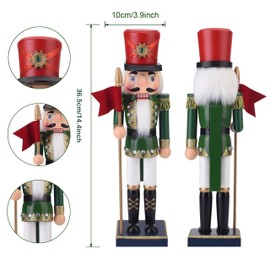 Wooden Nutcracker Soldier Figures with Spear, 14.4 Inch Xmas Nutcracker Christmas Decor, Classic Holiday Nutcracker Figurine for Home, Shelf, or Party Display