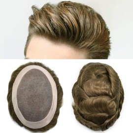 Mens toupee hair replacement system for men hairpieces toupee for men real human hair pieces for men hair systems Protesis Capilar Para Hombre US Stock6x8-5# MEDIUM LIGHT BROWN