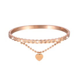 JJDreams Love Forever Heart Pendant Bracelet Stainless Steel Bracelet with Rhinestone Classic Tennis Bracelet Zirconia Stones Bangle,Rose Gold