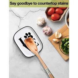 Ceramic Patterned Fork Spoon Rest with Message Love, Functional Kitchenware Spoon Rest Suitable for Kitchen Countertop Stove Top Kitchen Accessory and Gift for Cooking Enthusiasts