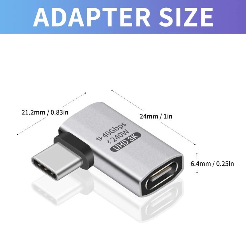 Duttek Right Angle USB C Adapter (Pack of 2) USB