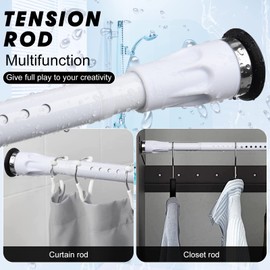 White Tension Curtian rod no drill, 42 to 100 inch Adjustable Heavy Duty black shower curtain rod for Windows bathroom Closet