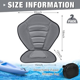 Lewtemi 2 Pack Kayak Seats with Back Support Padded Boat Seat with Detachable Storage Bag and 8 Fixed D Ring and Screws Sit on Top Fishing Adjustable Back Strap Sup Paddle Board Seat(Gray)