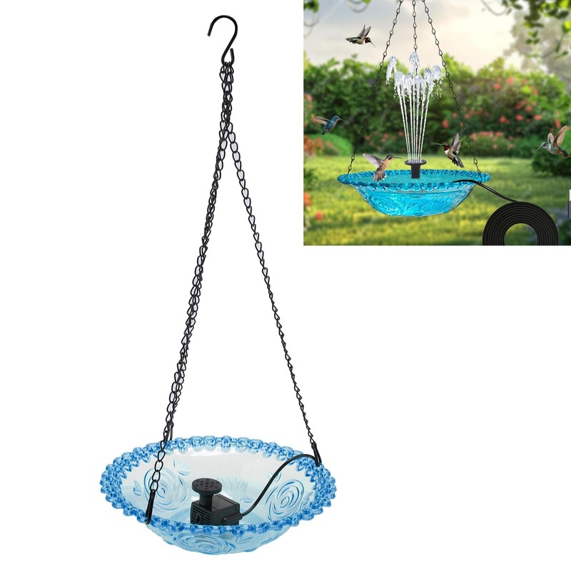 Hanging Bird Bath, Bird Bath Bowl with Fountain USB Powered,