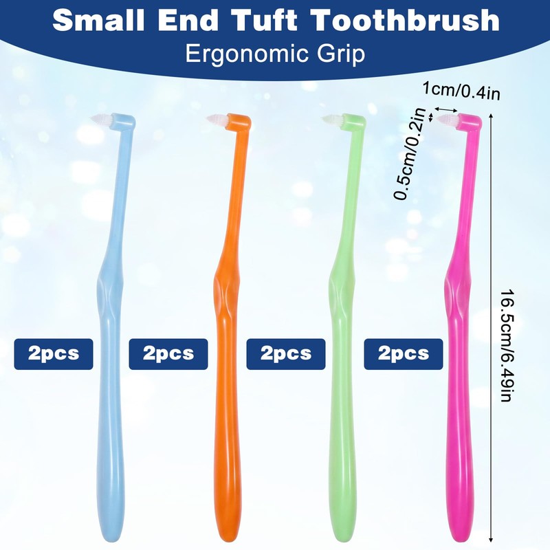 8Pcs Soft End Tuft Toothbrush Orthodontic Tapered Brush Detail Cleaning