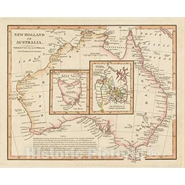 Historic Map : New Holland or Australia (Inset Van Diemen's Land and The Environs of Port Jackson), 1825, Robert Wilkinson, Vintage Wall Art : 24in x 20in
