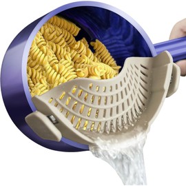 LUXIS DESIGNS Clip On Strainer Silicone for All Pots and Pans, Pasta Strainer Clip on Food Strainer for Meat Vegetables Fruit Silicone Kitchen Colander (MilkShake)