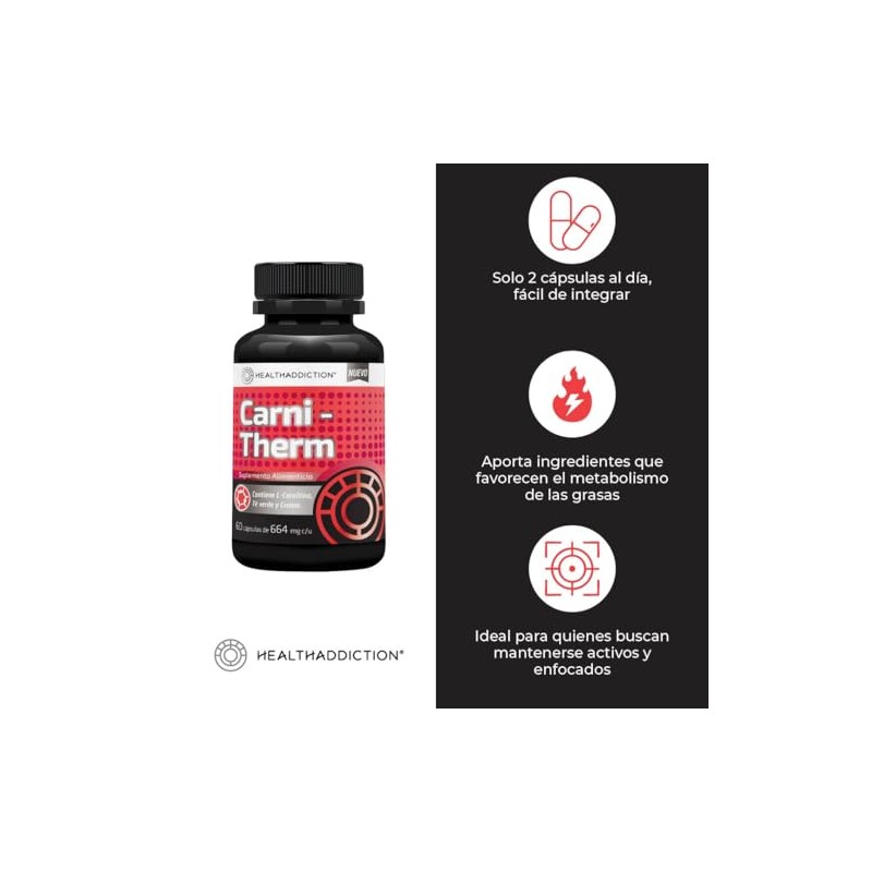 HEALTHADDICTION - Carnitherm – Suplemento Alimenticio Termogénico con L-Carnitina, Té