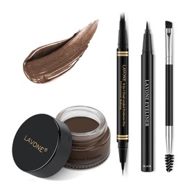 Eyebrow Pen Makeup Kit, with 4 Tip Waterproof Microblading Eyebrow Pencil, Eyeliner, Eyebrow Pomade and Dual-ended Eyebrow Brush, Brow Pencil Eyebrow Kit for Natural Looking - Dark Brunette