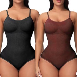 UniikStuff 2 Pack Bodysuit for Women - Seamless Tummy Control Shapewear Sculpting Thong Sleeveless Women Body Shaper