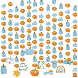 Fullhawl 12 Pack Fall Little Pumpkin Party Hanging Decorations Blue Little Pumpkin Baby Shower Decorations Fall Truck Gnome Maple Leaf Hanging Swirl for Boy Harvest Paper Cutouts for Autumn Birthday