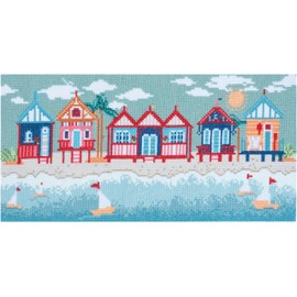 Trimits Large Cross Stitch Kits - Counted Embroidery Needlework for Adults Beginners Kids, Christmas Gifts Wall Art (Frame Not Included), 11 Count, Beach Huts