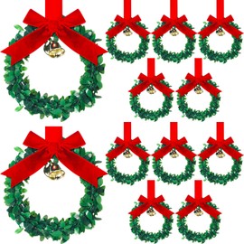 Syhood 12 Pieces 6 in Mini Christmas Wreaths with Gold Bells Small Christmas Cabinet Wreaths for Kitchen Window Front Door Xmas Holiday Indoor Home Decor(Red,Velvet)