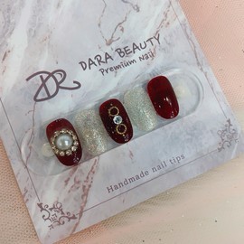 [Handmade Nail Tips] Burgundy Stone Nails / [수제네일팁] 버건디 스톤네일