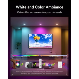 Lumary 3 Inch Smart LED Recessed Light, Color Changing Wafer WiFi Ceiling Downlight, Canless w/J-Box, Compatible with Alexa/Google/Remote-Not Included, 7W 350Lm, 4 Pack