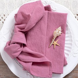 MLMC Cotton Linen Napkins Mauve Pink Rustic Washable Cloth Napkins Set of 4 17"x17" Soft Reusable Stonewashed Dinner Napkins Cloth for Easter Wedding Baby Shower Party Gathering Everyday Use
