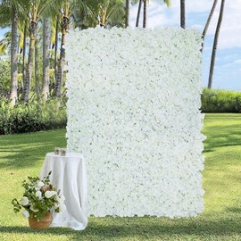 White Flower Wall Backdrop Panels 3.5ft x 4.6ft Artificial 3D Silk Hydrangea Floral Wall Mat Wedding Background for Bridal Shower Birthday Party Photo Decor