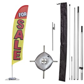 Vispronet Premium For Sale Feather Flag Kit – 13ft Yellow & Red Flag with Sectional Aviation-Grade Fiberglass Poles, Ground Stake, Cross Base & Weight Bag, Pole Sleeve Bag – Printed in the USA