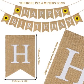 Banner Happy Birthday Garland Birthday Jute Sunflower Hessian Flag Happy Birthday Decoration Birthday Party Decoration for Adult Child Male Female