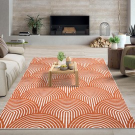 GlowSol Artistic Washable Rugs 9x12 Rug for Living Room Large Rug Arch Rug for Bedroom Modern Rug Non Slip Carpet Country Farmhouse Throw Rugs Stain Resistant Office Rug Classroom Rug 9'x12' Orange