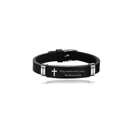 GMXLin Men's Cross Bracelet Silicone ID Sport Wristband Inspirational Quote Faith Christian Bible Bangle Stainless Steel Rubber Adjustable Bracelet