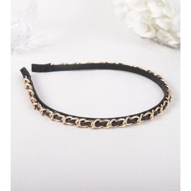 YARN & INK Women's PU Fabric Gold Chain Headbands Fashion Metal Headband, Vintage Hair Accessories Non Slip for Women Girls Christmas Gift (PU Chain Line)