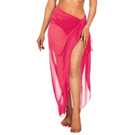 LA LEELA Women Beachwear Summer Long Chiffon Beach Sarong Coverups Swimsuit Bikini Sheer Wraps Bathing Suit Cover up One Size Solid Dark Pink