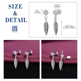 Yumilok Earrings Stainless Steel Men's Feather Earrings Circle Earrings Women's Stud Earrings Fake Plugs Ear Cheater Tunnel Gauges Ear Piercing Stainless Steel Ear Cartilage Piercing, Stainless Steel