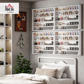 HOMCOM 5-Tier Display Cabinet, Glass Door Cabinet with Adjustable Shelves, Wall-Mounted Display Case for Playroom, Bedroom, White