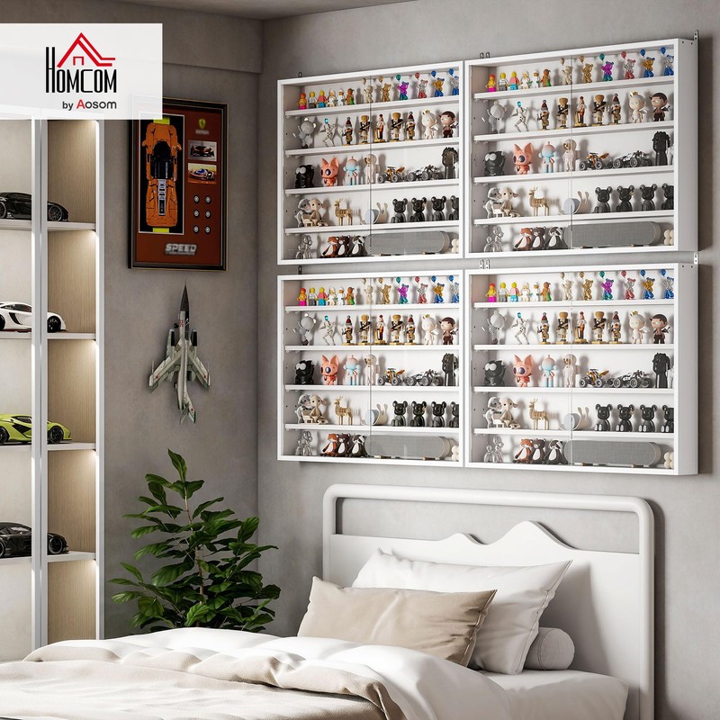 HOMCOM 5-Tier Display Cabinet, Glass Door Cabinet with Adjustable Shelves,